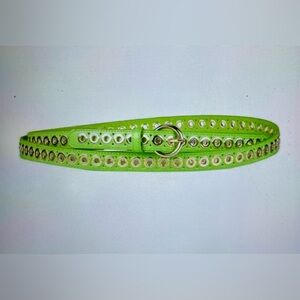 NWT Sandro Paris Green Leather Belt Gold Eyelets Accent